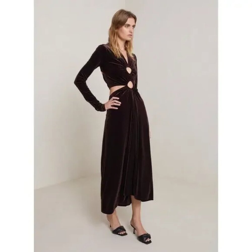 NWT A.L.C Maeve Women's Velvet Dress With Cut Out Brown Size 6